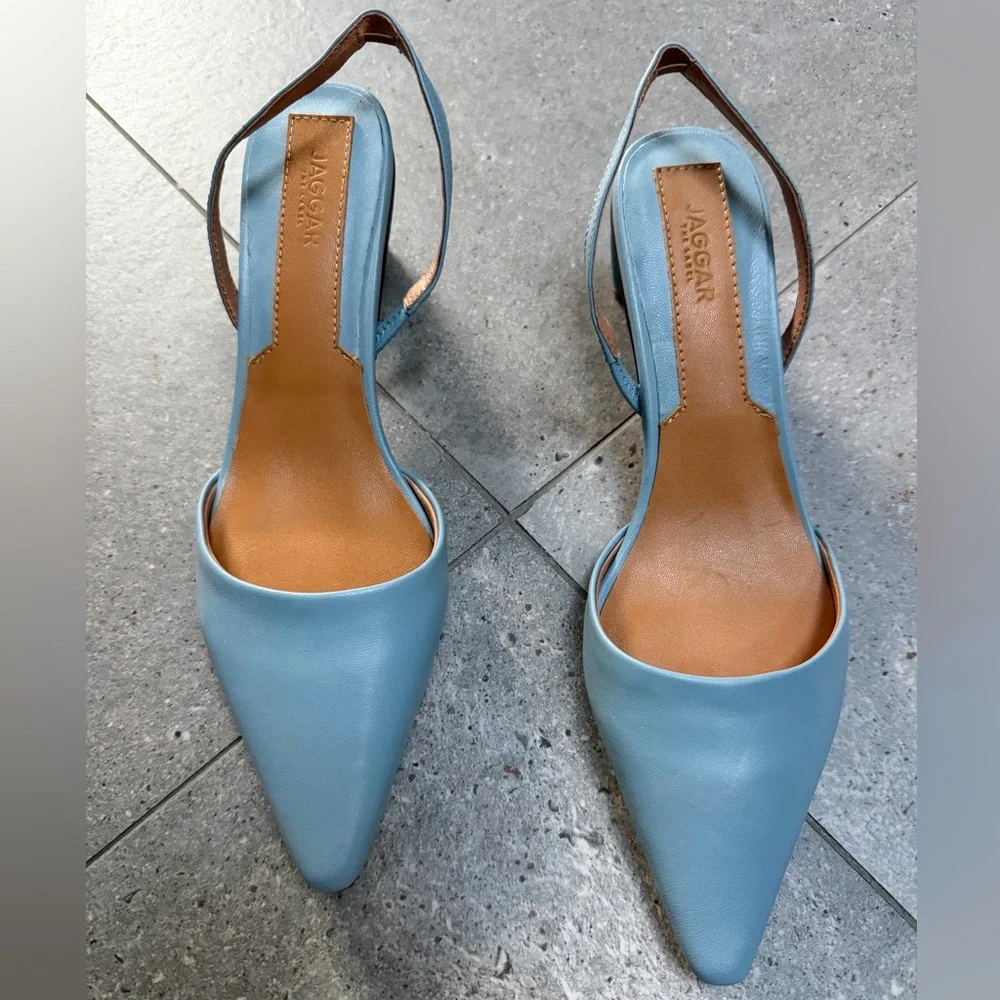 NWOT Jagger leather Elegant Blue Slingback Heels - Picture 2 of 4